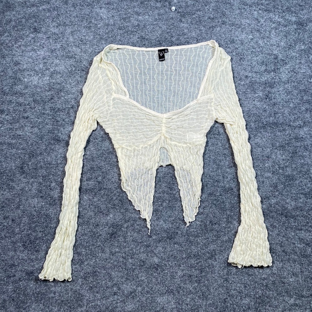 Windsor Cream Sheer Popcorn Textured Long Sleeve Sharkbite Hem Top Medium